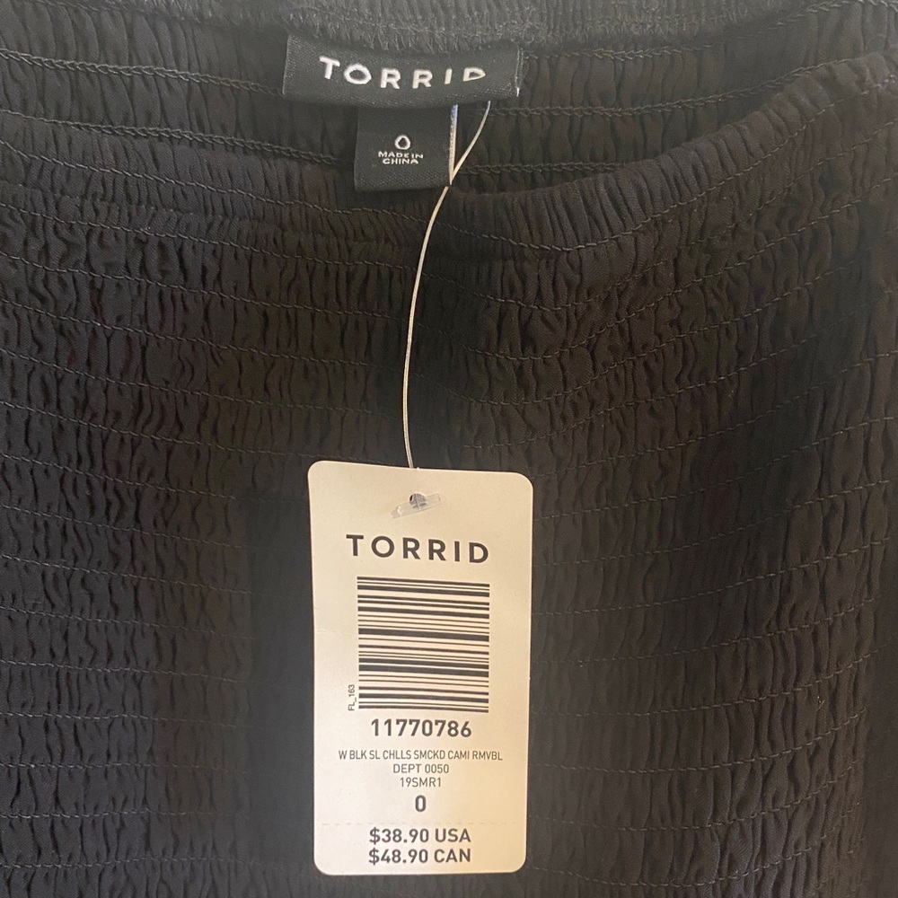 NWT - Torrid 0/12 - Black Smocked Challis Cropped Cami - Picture 7 of 10